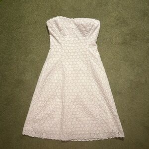 Detailed, strapless knee length dress